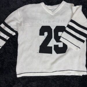White and Black Numbered Knit Sweater